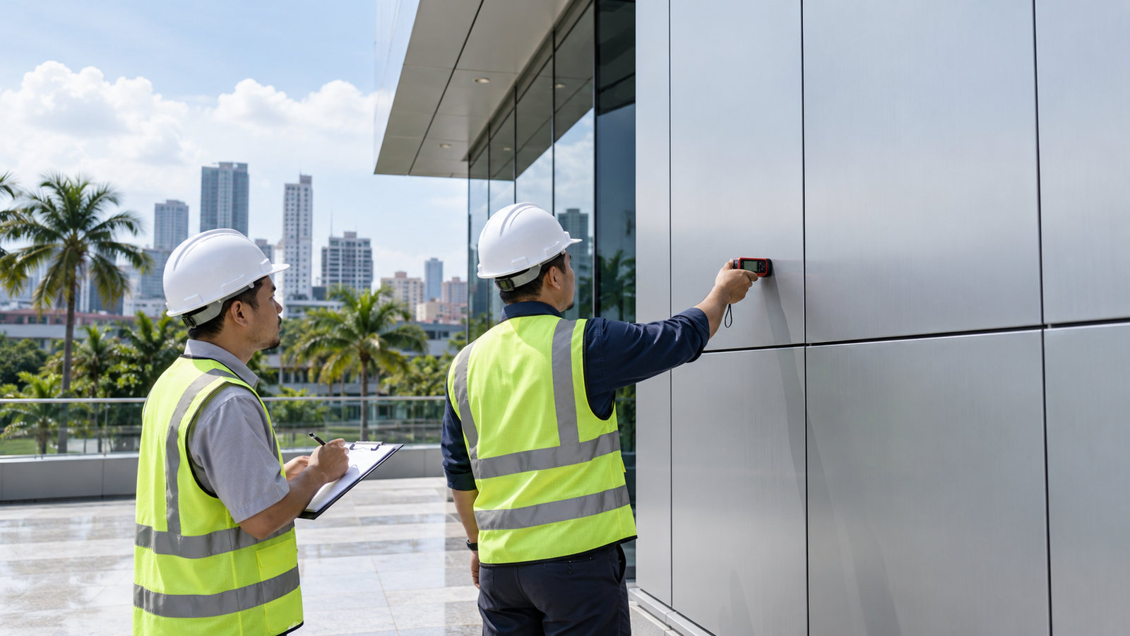 Bidang fasad ACP dan detail panel yang menjadi ruang lingkup pemeliharaan gedung