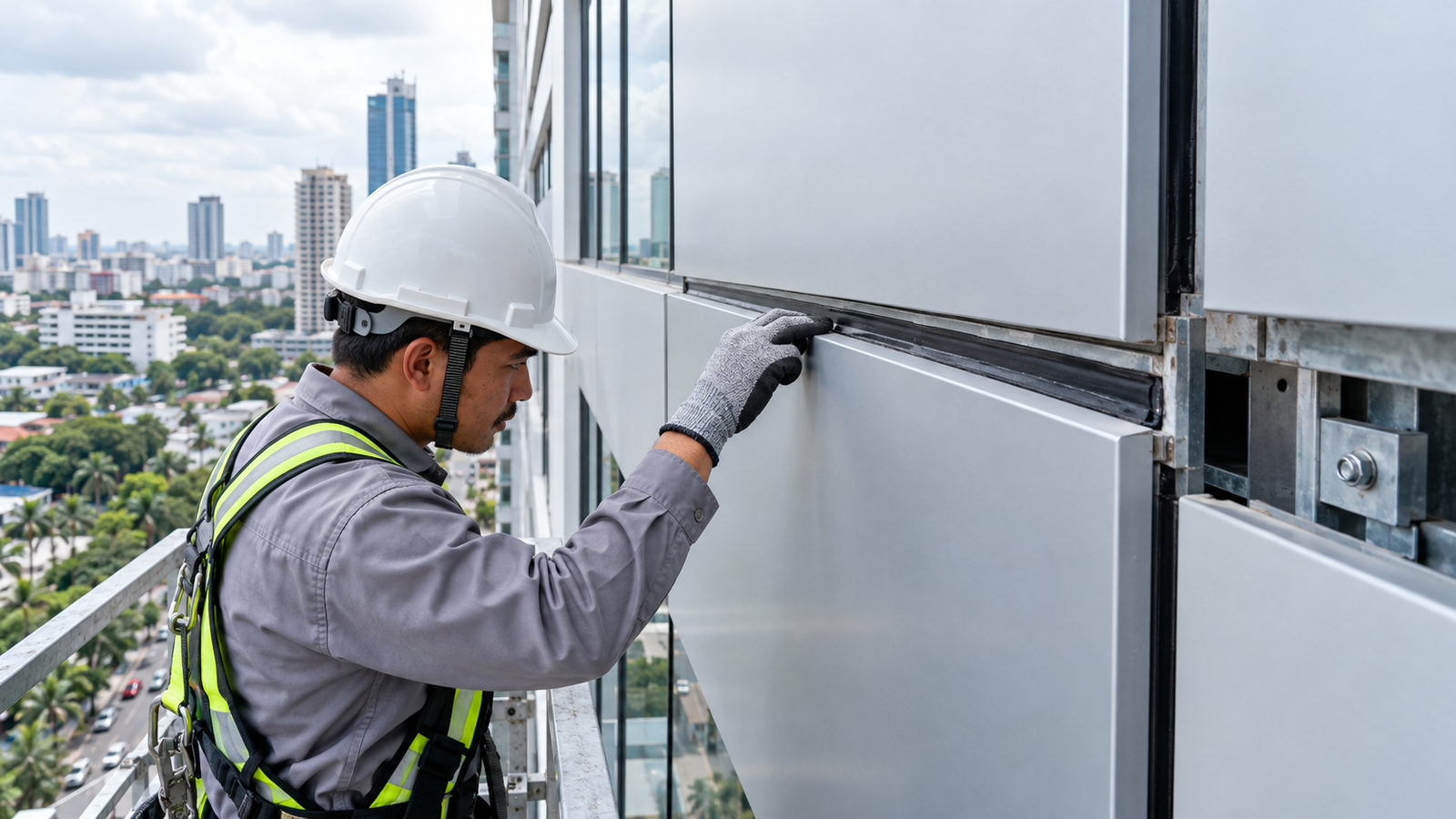 Detail nat dan sealant pada panel ACP