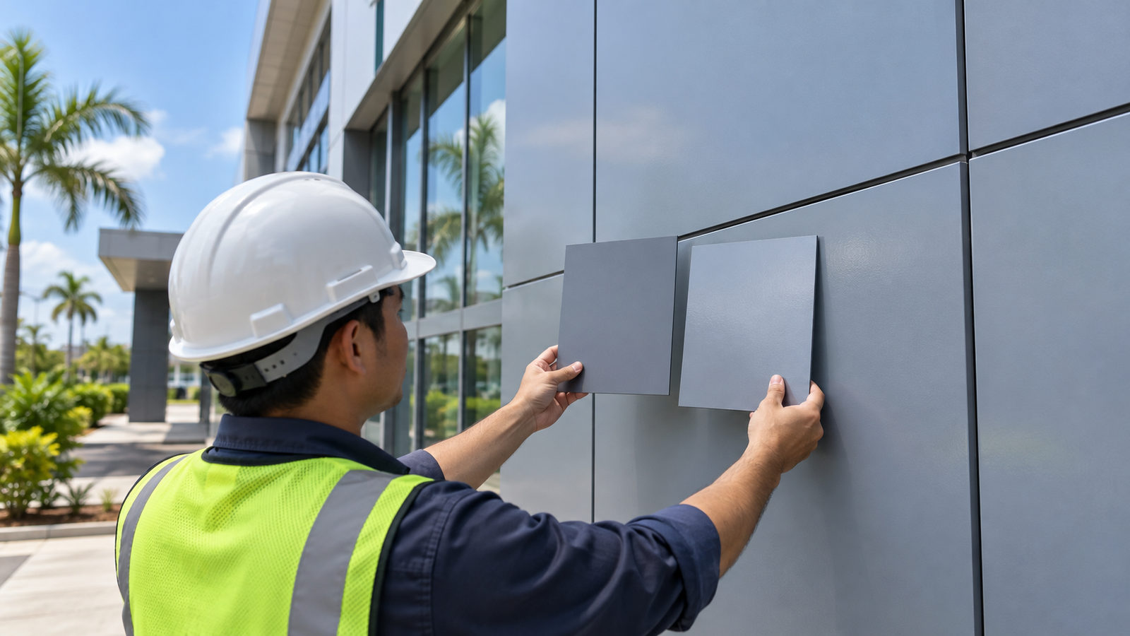 Pencocokan sampel warna panel ACP sebelum penggantian